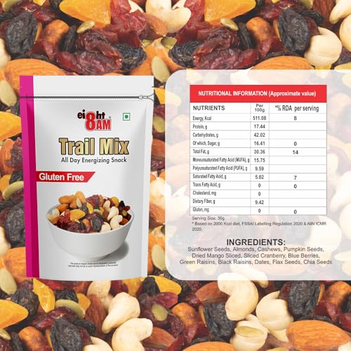 Image of 8:00 AM Gluten Free Trail Super Foods Mix, Made With Nutritious Ingredient, Healthy And Tasty Snack, Rich Source of Zinc, Potassium And Iron, 200 G