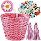 Cesta de Bicicleta para Niños, Pegatinas y Serpentinas de Manillar de Bicicleta