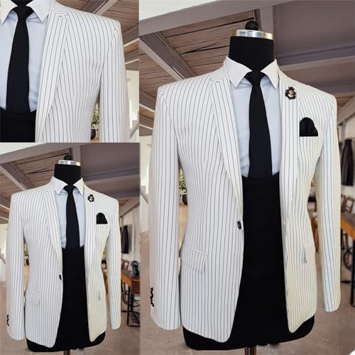 Men's Stripe Blazer Notch Lapel One Button Suit Jacket Tuxedos Coat for Daily Party3
