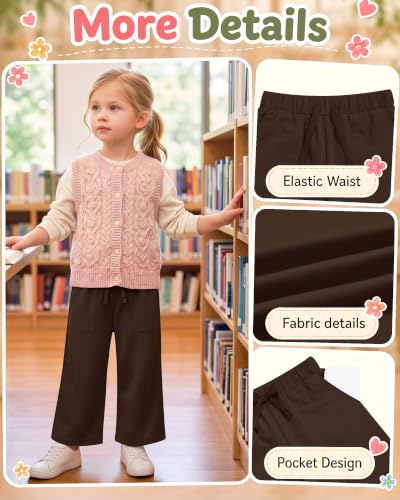 Image of Toddler Girls Wide Leg Pants | Baby Girls Sweatpants, Baggy Drawstring Pants with Pockets, Open Bottom Joggers, Back to School Trousers, for Kids 18M-5T