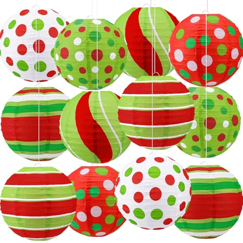 Glooglitter 12 Pcs Red Green Christmas Paper Lantern 10