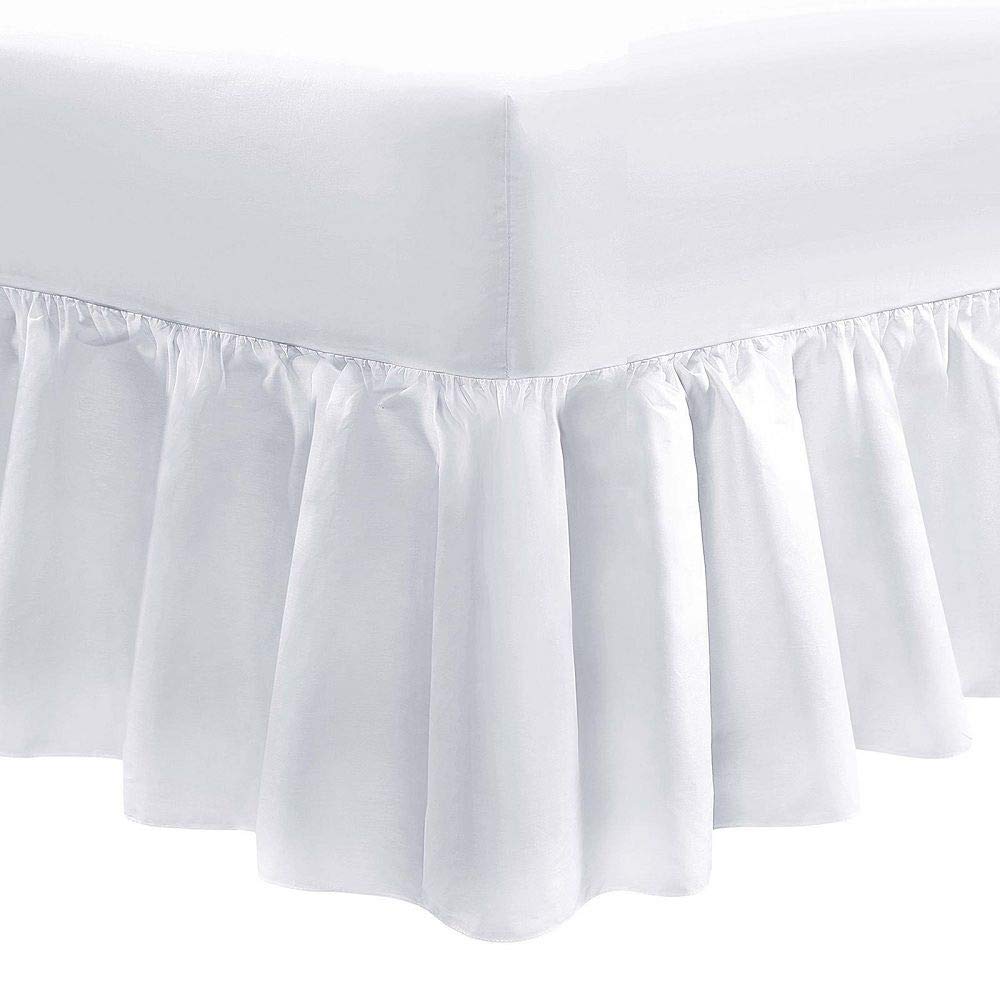 COTON MODEWhite King Size Valance Sheet - Easy Care Frilled Base Fitted Valance Sheet 152CM x 198CM - Poly Cotton Bed Skirt Valance Sheet