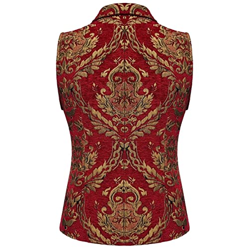 Darkrock Handmade Victorian Steampunk Edwardian Western Cavalier Waistcoat Vest Brocade Red/Gold Gothic Men's Vest2