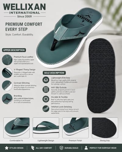 Image of Wellixan's Faux Leather Flip Flops Slipper | Light weight EVA | Anti-Slip Comfortable Thong Slippers | Soft Cushioned Footbed | Durable Casual Daily Wear Slipper | (Size 6-10)