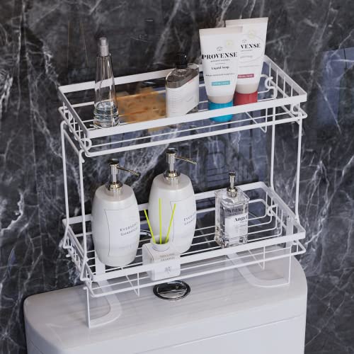 Vireesr Over The Toilet Storage Shelf, 1/2/3 Tier Bathroom Metal Storage Organizer Punch-Free Toliet Storage Shelf, Home Storage Rack With Hooks (2 Tier, White) #TOP3