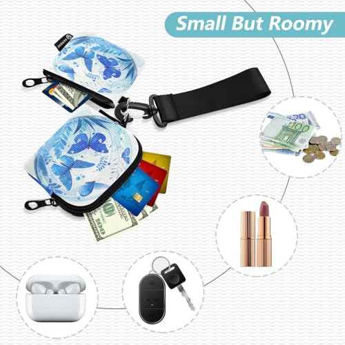 linqin Blue Butterflies Plants Women's Wallets Card Cases Slim Detachable Coin Purse Change Holder with Wristle Strap for Women Men 2 Pcs2