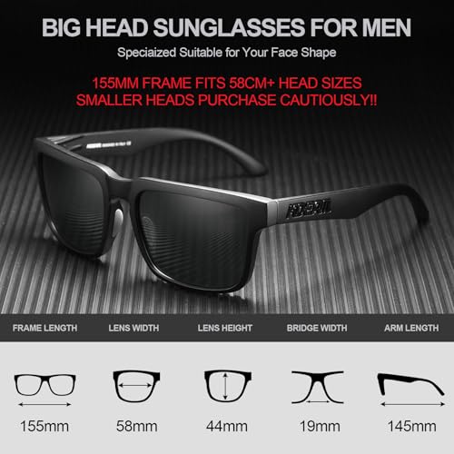Image of STGATN Big Head Sunglasses for Men - 155MM for Large Wide Heads Men's TR90 Ultralight UV400 Protection Glasses