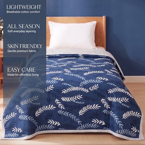 Image of BSB HOME 280 GSM Reversible Dohar for Single Bed, Ultra Soft Microfiber AC Blanket, Lightweight All Season Blanket, Breathable, Skin Friendly, 60 x 88 Inches (152 x 224 cm) - Indigo Blue