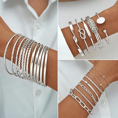 Image of 17 MILE 78 Pieces Gold Jewelry Set for Women, 9 Necklace, 24 Bangle Bracelet, 22 Earrings, 23 Knuckle Rings Gold Plated Jewerly set for Women Gift