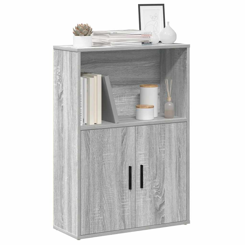 Bibliothèque de Salon Étagère àLivres Meuble de Rangement avec Portes et Compartiments Armoire en Bois d'Ingénierie pour Bureau et Entrée Gris Sonoma 60x24x85 cm