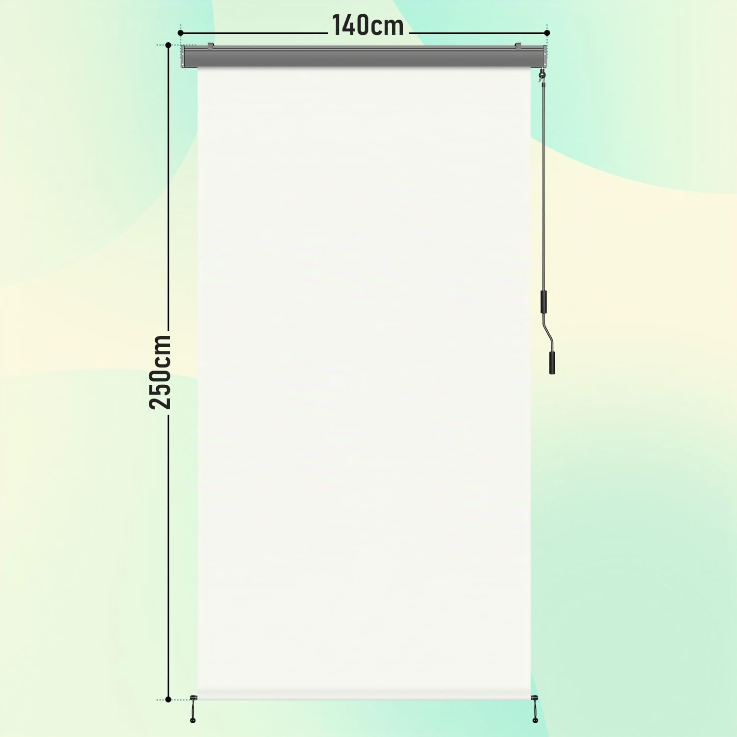 Senkrechtmarkise Außen 140x250 cm, Balkonrollo mit Handkurbel und Alu-Kassette, Wasserabweisende Vertikalmarkise als Sichtschutz & Sonnenschutz für Balkon und Terrasse, Beige