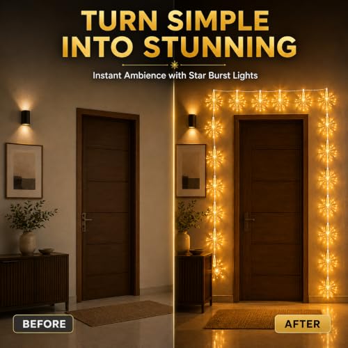 Image of Gesto 12 Starburst Fairy Lights for Decoration - USB Operated 10 Ft String Lights with 8 Modes Remote | Warm White Decorative Lights for Home Decor, Room,Wall, Balcony, Christmas & Diwali Decoration