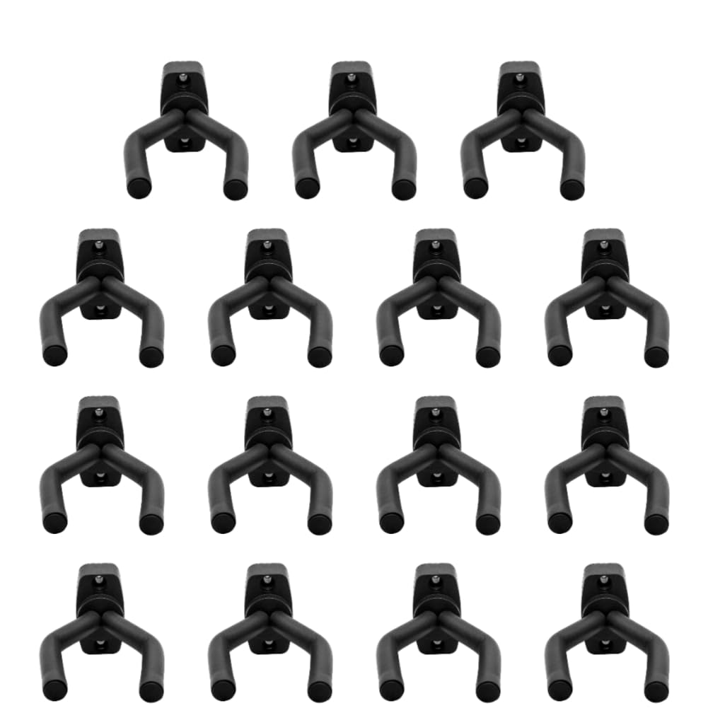 Fiorky 15Set Guitar Wall Mount Hanger, Holder For Acoustic Guitar, Bass, Mandolin, Ukulele With Screws, Black, Metal+Sponge, Wall Mount, Powder Coated, Modern, 15 Hooks