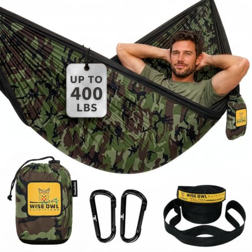Image of Wise Owl Outfitters Camping Hammock - 400lbs Portable Hammock with Tree Straps - Travel, Backpacking, Hiking, Outdoors Camping Gear - Single