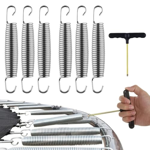 Muelles de Trampolín, Muelles para Cama Elástica, Resorte Comprimido, Accesorios para Trampolín, Piezas de Recambio de Fitness, 6 Piezas Accesorios Metálicos con Gancho de Remolque