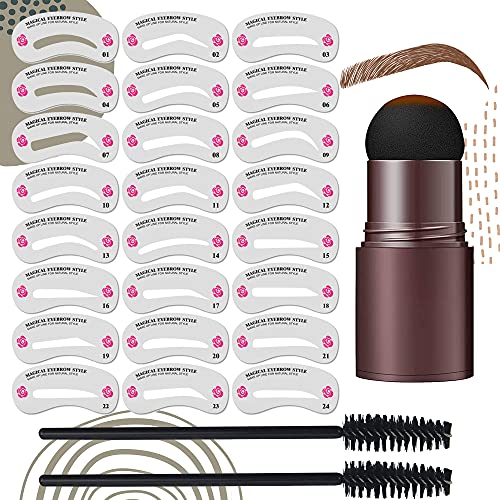 Eyebrow Stamp Stencil Kit, Eyebrow Stamp, 1 Step Eyebrow Stamp Shaping Kit, Long Lasting and Water Resistant Eyebrow Makeup, Eyebrow Stamp with Reusable Brow Template and 24 PCS Stencils Kits