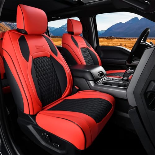 Image of Coverado Front Seat Covers for Jeep Wrangler, Custom Fit Jeep Wrangler 2 /4 Door 2007-2012 Unlimited Rubicon Sahara Willys Sport High Altitude Pickup Truck Waterproof Leather Car Seat Covers(Red)