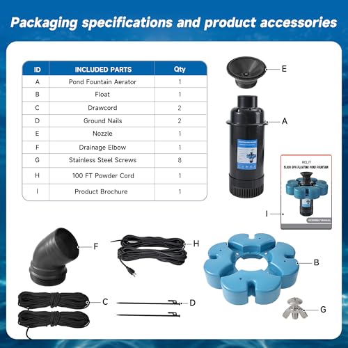 Image of RELIY Pond Fountain Aerator, 1HP 110V 15000 GPH Fountain Pump, Fully Automatic Powerful Lake Floating Fountain, 100 FT Power Cord, 2x100 FT Traction Rope, Pond Fountains For Large Ponds