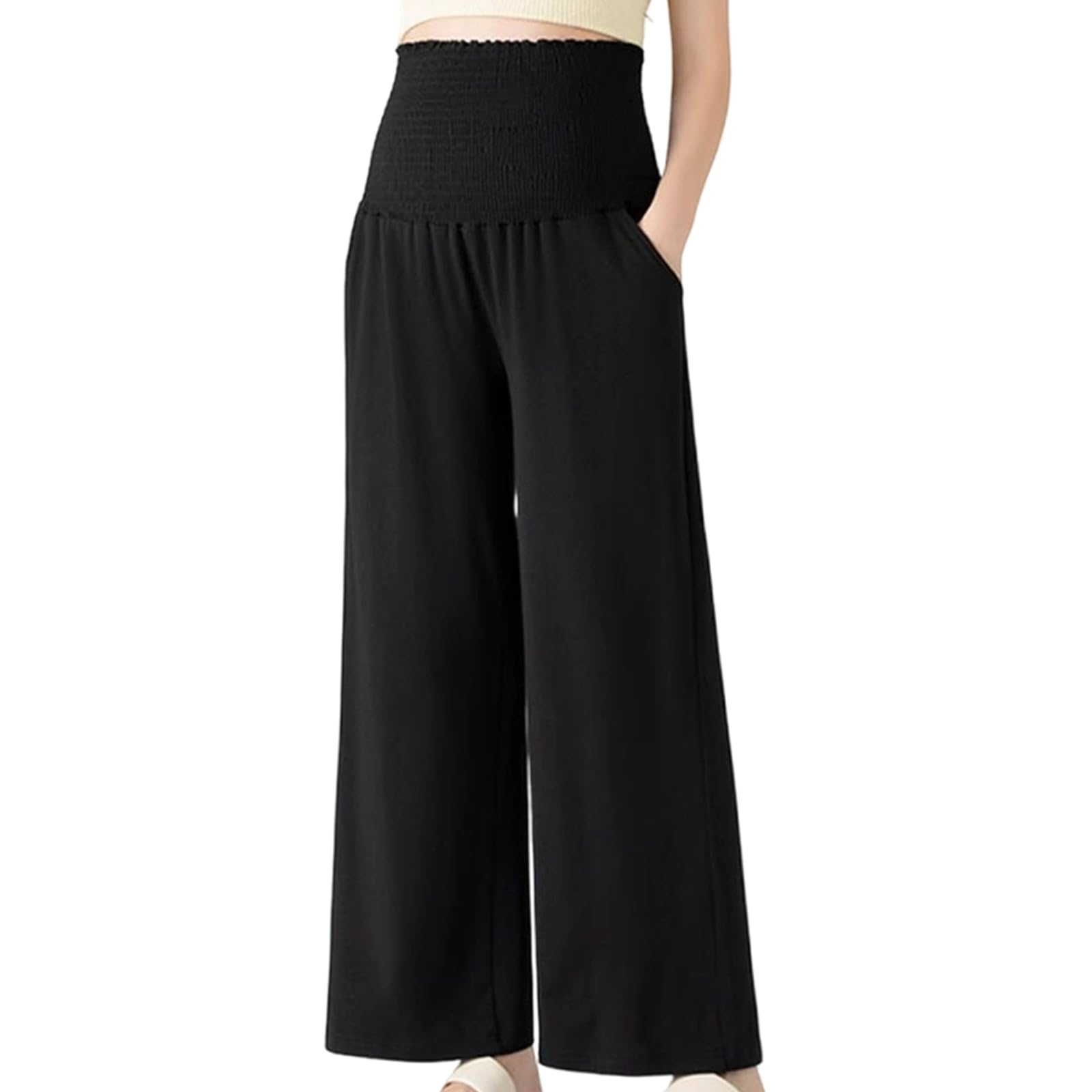 Pantalon de maternité large élastique ventre respirant polyester pour la grossesse confort printemps automne vêtements loisirs automne