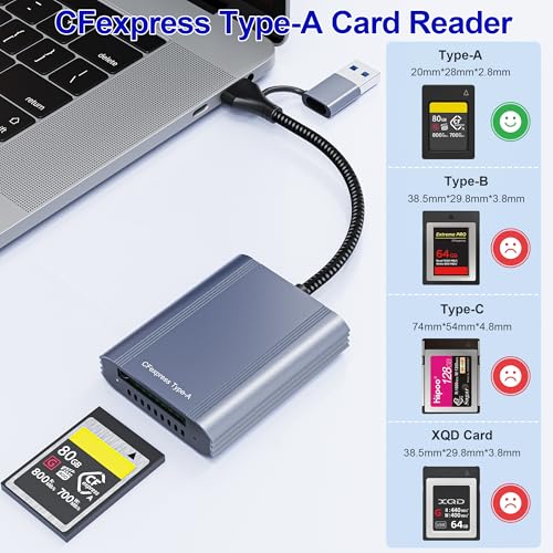 CFexpress Type A Card Reader with 10Gbps USB 3.2 Gen 2, USB-C & USB-A 2-in-1 Type A CFexpress Adapter, Compatible with Windows/Mac/Linux/Android, iPhone 17/16/15, iPad, Laptop, Tablet, Smartphone - Image 3