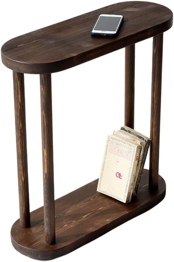 Oval Solid Wood Narrow Side Table, Slim End Table, Small Coffee Table (Dark Walnut, XLarge)-image-34