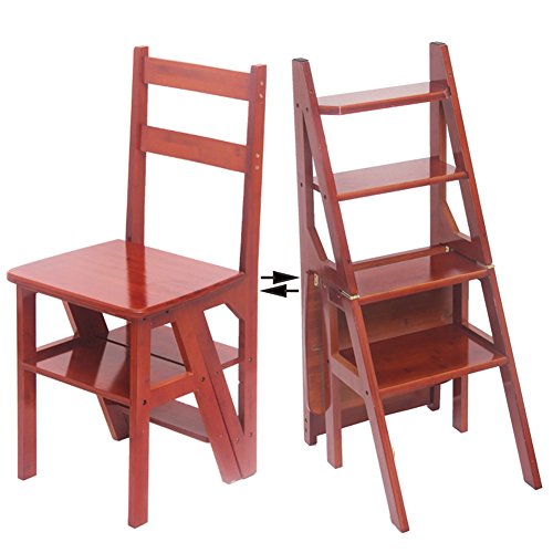 Escabeau pliable multifonction à 4 niveaux et chaise d'escalier domestique en noyer léger et peu encombrant pour une escalade facile et un accès sûr
