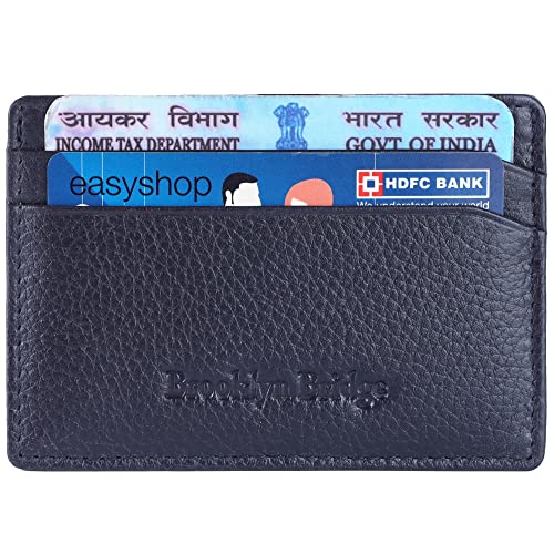 Image of Brooklyn Bridge RFID Secure Leather Card Case for Men Slim Credit Card Holder Front Pocket Business Card Organizer ID Holder Minimalist Cash Sleeve Everyday Carry Accessory