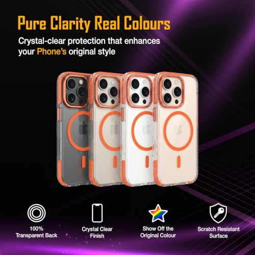 Image of Zapcase Crystal Clear Back case for iPhone 16 Pro | PC Back | TPU Bumper with Inner Rubber Grip | Metal Camera Guard Bezel | Metal Buttons | Scratch Resistant Cover | 2 Layer Edge Protection | Orange