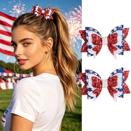 Pinzas para cabello con moños glitter patrióticos 2 piezas miniatura 1