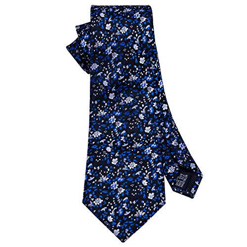 Image of Barry.Wang Flower Ties for Men Handkerchief Cufflinks Set Wedding Necktie Set Party