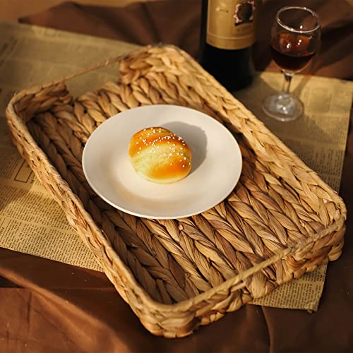 Yrmt Natural Woven Tray Rectangular Hyacinth Serving Tray With Handles For Breakfast Dinner Bread Fruit Coffee Table Tea Party,Home Decorative (Small) #TOP1