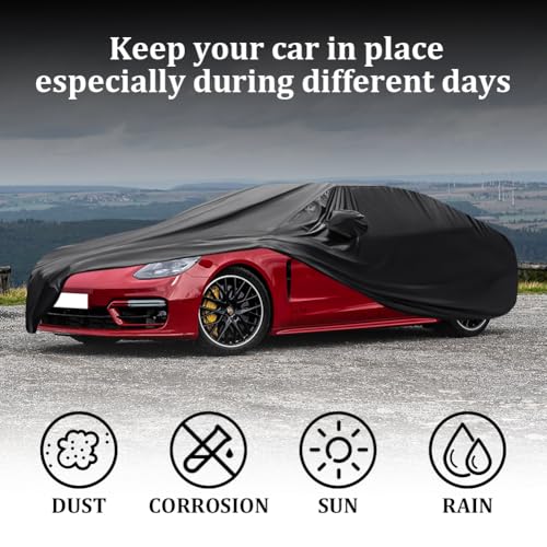 Image of Upgraded Waterproof Stretch Car Cover - All-Weather Protection for Indoor /Outdoor Use, Soft Elastic Fabric Fits 192 inch-206 inch Vehicles, Dustproof, Garage & Car Show Ready