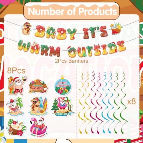 Image of Gameza Tropical Christmas Party Decorations - 10PCS Baby It's Warm Outside Party Hanging Swirls Decor Set, Summer Santa in July Holiday Christmas Vacation Supplies