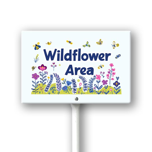 Geroclonup Wildflower Area Sign with Metal Stake 8 x 12 Inches No Mow May Yard Sign No Mow Signs Aluminum ​Garden Signs Outdoor for Lawn Yard Garden Decor, Easy to Install