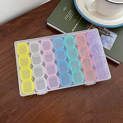 Image of 28 Grids Diamond Embroidery Box, Diamond Storage Box Beads Organizer Case,Plastic Multipurpose Colorful Storage Box for Jewellery Beads Earring Tool Container and Storaging Medicine Pills and More