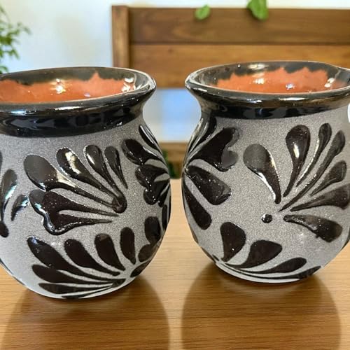 Set de 2 tazas Mexicanas de barro negro estilo Talavera 12 oz miniatura 6