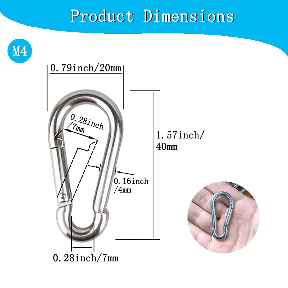 Cozihom - Lot De 30 Mousquetons En Acier Inoxydable 4,9 Cm | Résistants à La Rouille | Portée 50 Kg | Pour Rando, Camping, Voyages