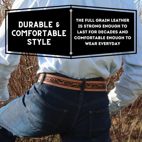 R.G. BULLCO Men's 1-1/2" to 1-3/4" Genuine Premium Real Full Grain Leather Tapered Belt w. Double Edge Stitch4