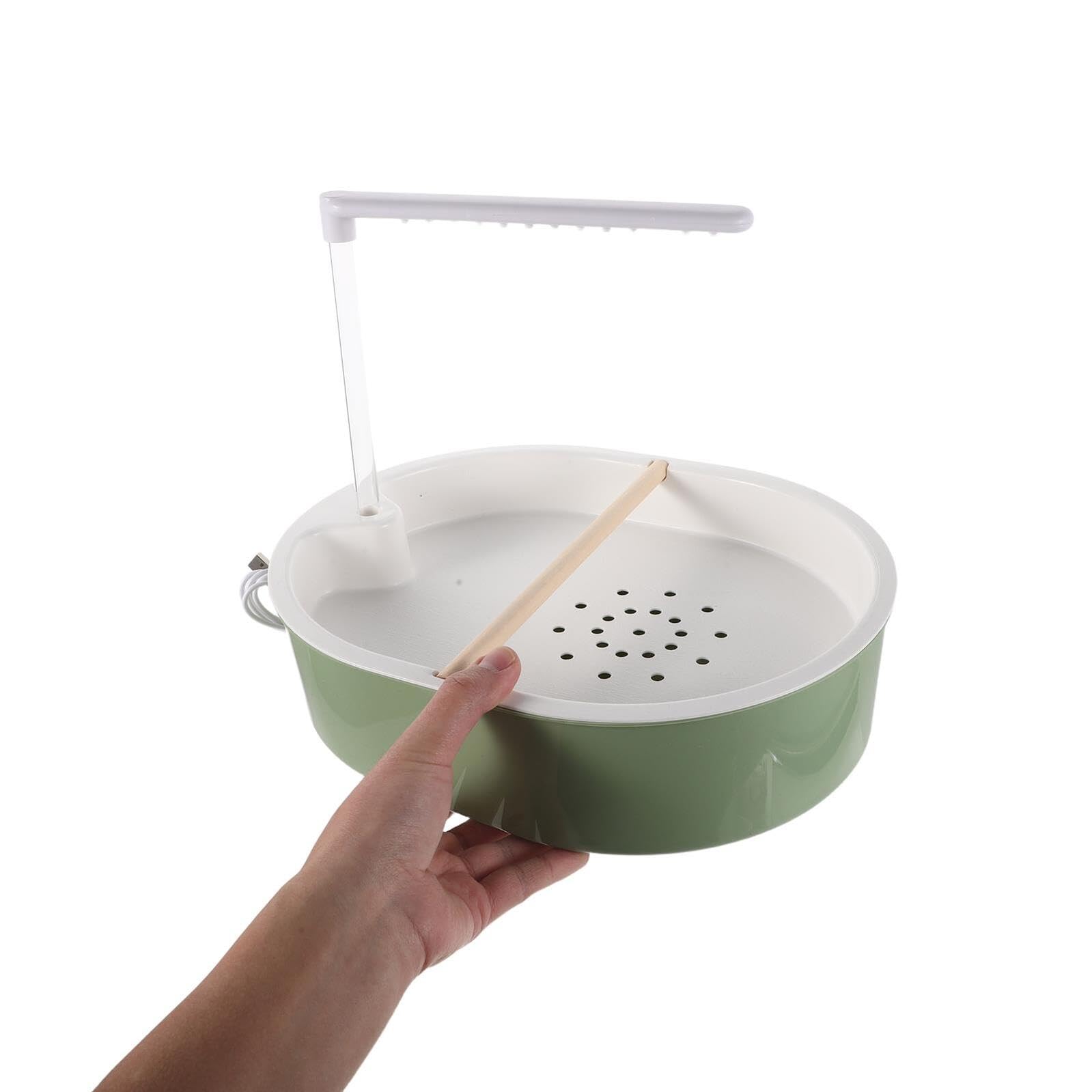 Abaodam Bañera para Pájaros con Ducha Doble Automática, Bomba de Agua Ajustable USB, Plástico Sanitario Azul Verdoso, con Palo de Pino 1.5 Cm para Periquitos y Cotorras, Accesorio de Baño