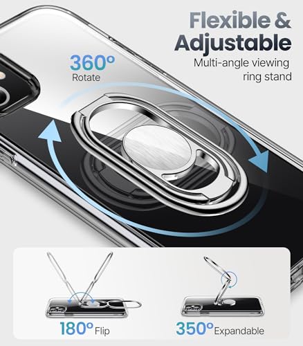 Image of SHIELDS UP for iPhone 11 Back Cover Case with Stand, Phone Case Clear with Double Ring Holder [Adjustable & Foldable] Shockproof Protective Cover for iPhone 11 6.1 inch - Clear | Double Ring Holder, Adjustable & Foldable, Shockproof Protective Cover, 360 Rotation, Hands-Free Viewing