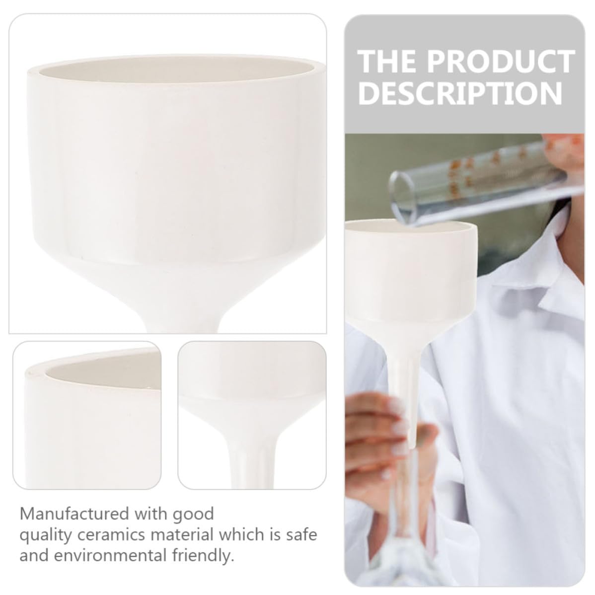 Embudo de Cerámica Filtro Cerámico Blanco para Laboratorio Superficie Lisa y Ecológica Adecuado para Procesos de Filtración en Laboratorio y Cocina
