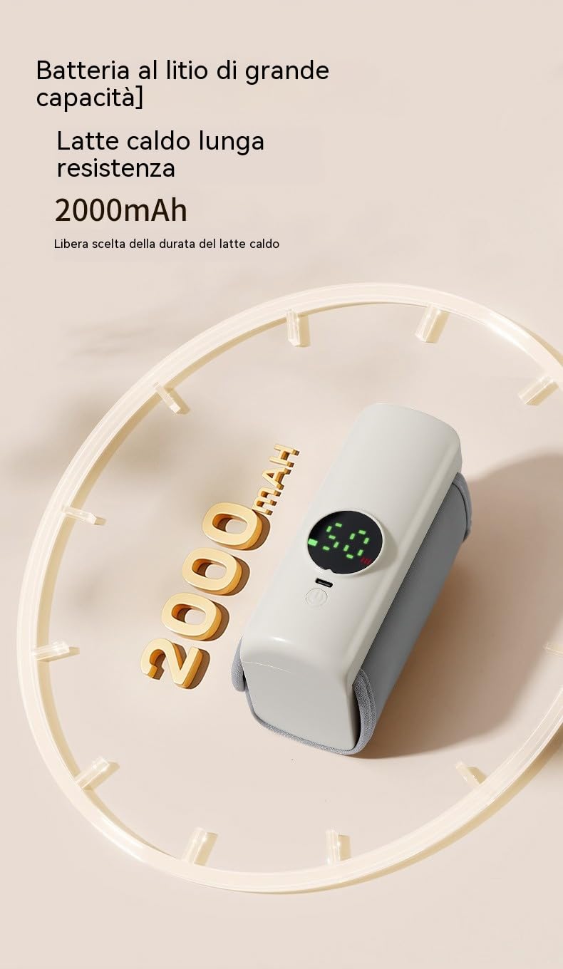 Scaldabiberon portatile per latte materno, scaldabiberon senza fili portatile da viaggio, ricaricabile USB 6000 mAh, scaldabiberon elettrico portatile per latte materno o latte artificiale
