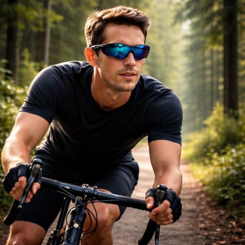 Image of Cycling Goggles for Men & Women | Sports Goggles UV400 Protection | Oversized Sports Sunglasses for Cricket, Running, Driving, Fishing, Hiking & Outdoor Activities (Black : Violet)