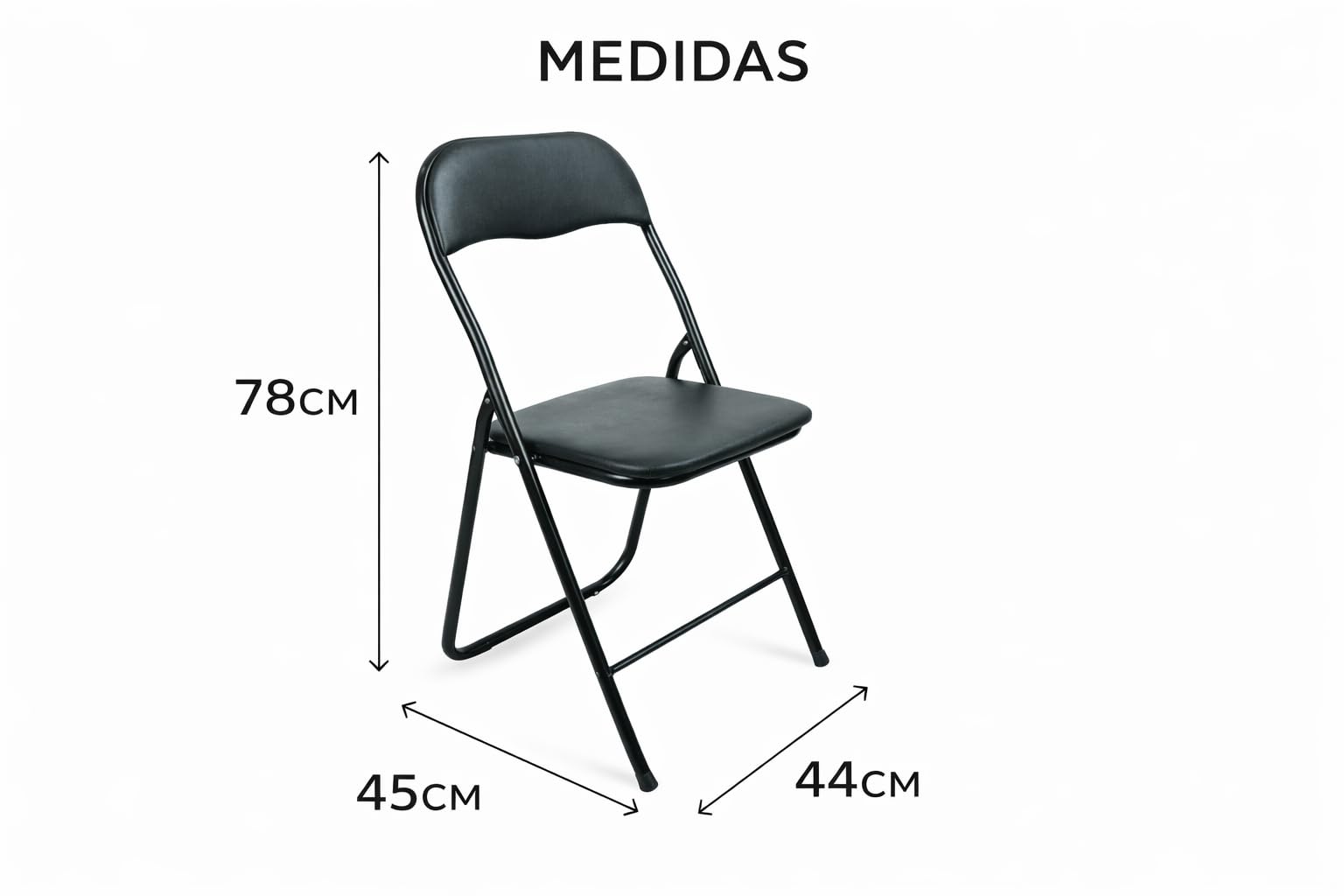 Nordiq - Pack de 6 Sillas Plegables y Acolchadas de Comedor, Cocina, Camping | Cómodas para Interior | 44x45x78 cm | Set Resistente (Metal Negro)