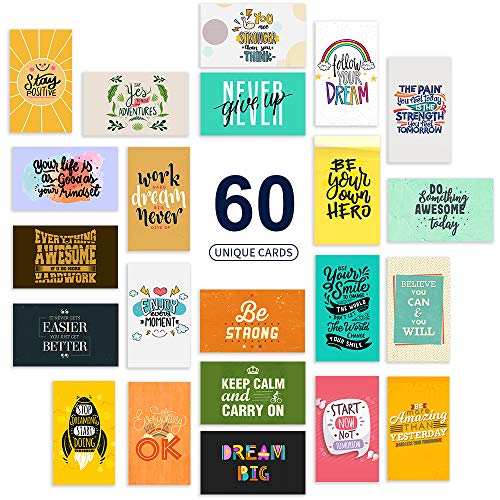 Perfin 60 Motivational Cards, Unique Inspirational Greeting Cards and Kindness Cards Shows Gratitude and Appreciation, Encouragement & Appreciation Mini Note Cards (Business Card Size, Blank Back)