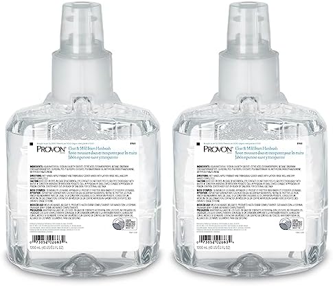 PROVON LTX-12 Clear and Mild Foam Handwash, EcoLogo Certified, 1200 mL Foam Soap Refill for LTX-12 Touch-Free Dispenser (Pack of 2) - 1941-02