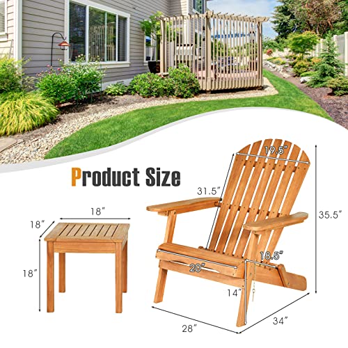 Oralner Folding Adirondack Chairs Set Of 3, Patio Outdoor Chairs & Side Coffee Table, Wooden Outdoor Seating With Wide Slatted Backrest & Armrest, Lawn Chair For Patio Garden Deck Backyard Fire Pit #TOP5