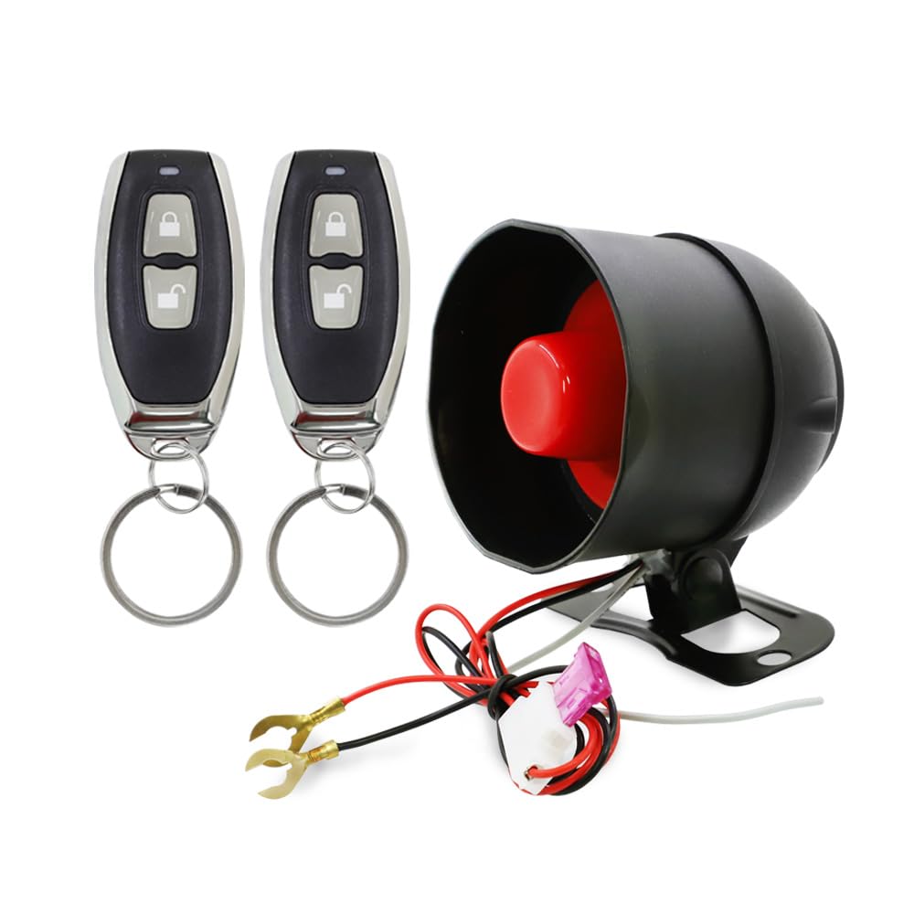 Wireless Car Alarm with Remote Control Anti-Theft Burglar Vibration Sensor Horn Siren Universal 12V Vehicle Security System Auto DIY Install (New Manual Control*2)