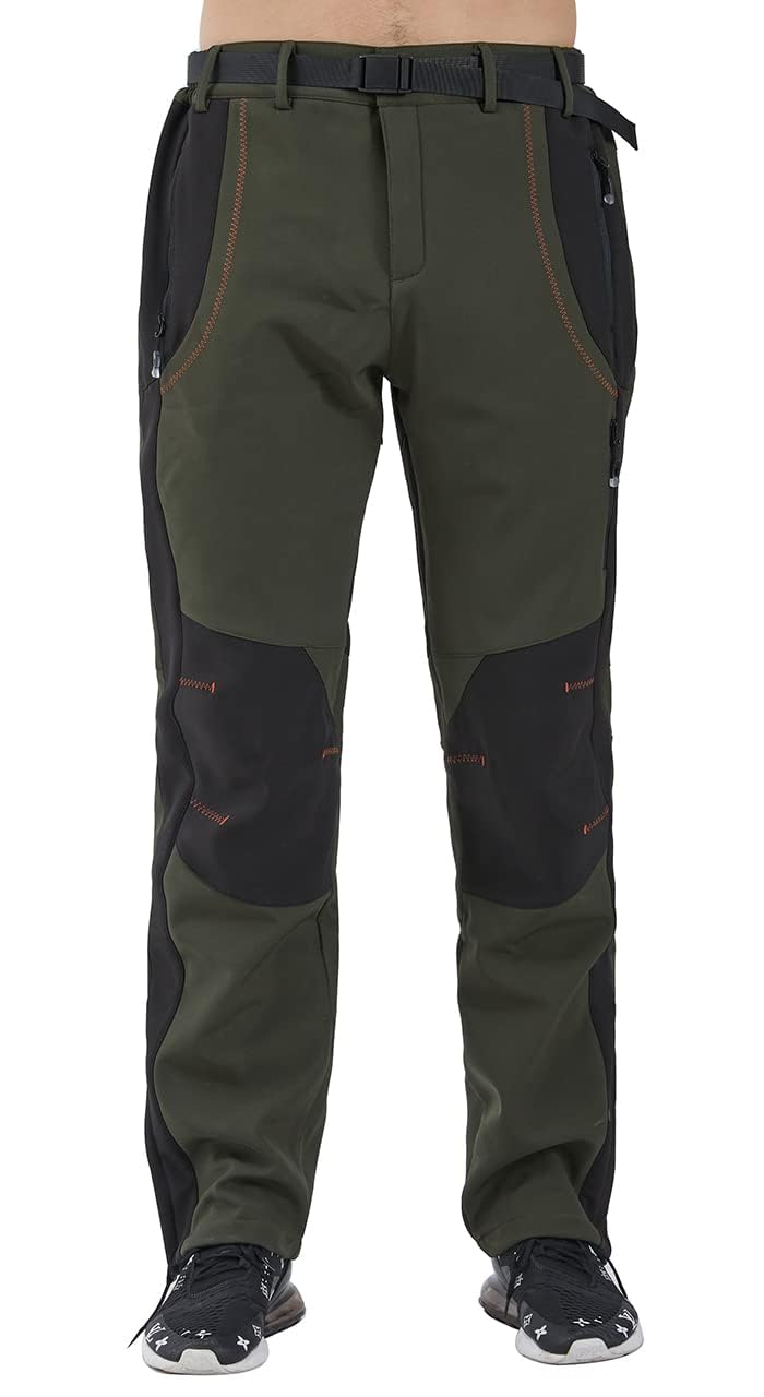 Gash Hao Men's Snow Ski Pants Waterproof Insulated Snowboard Pants Breathable Mesh Fleece Lined Zipper Bottom Ankle