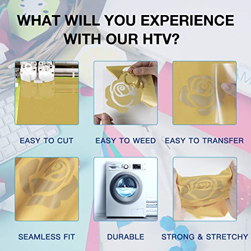 Image of HTVRONT HTV Heat Transfer Vinyl Roll- 12 inch x 8ft Gold HTV Vinyl for Shirts, Gold Iron on Vinyl for All Cutting Machine - Easy to Cut & Weed for Heat Transfer Design